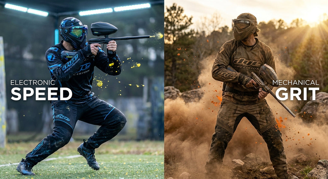 Lanceur de paintball électronique ou mécanique ? Cadence de tir, entretien, prix et réglementation française expliqués clairement.